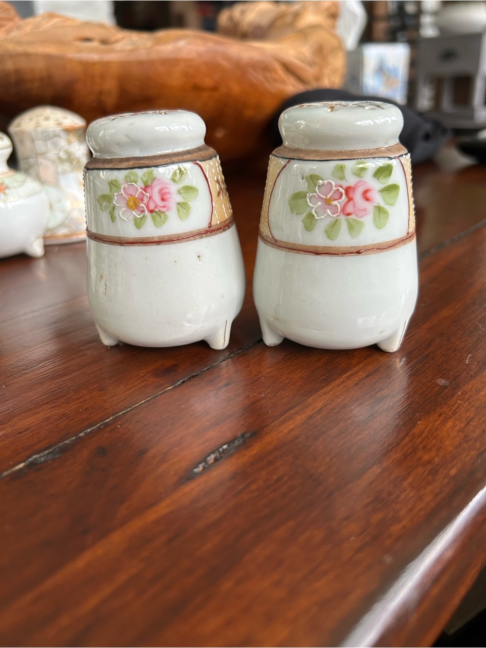 Antique Floral Ceramic Nippon Salt and Pepper Shakers -
